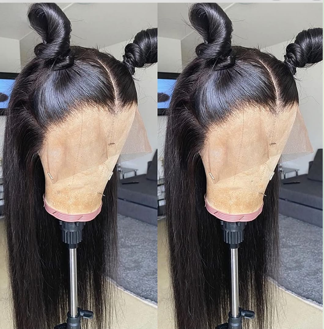 16” inch straight human hair 80% human lace frontal wig 13*4 soft black human hair