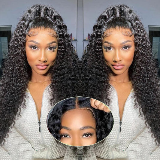 5X5 HD Lace Closure Wigs Human Hair Wear and Go Glueless Wigs Human Hair Pre Plucked Pre Cut 180% Density Deep Wave Lace Front Wigs Human Hair for Women with Bady Hair Deep Curly Wig