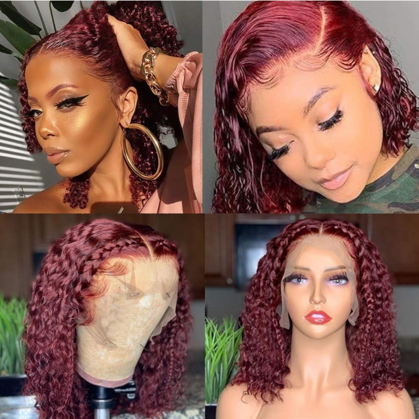 99j Burgundy Bob Lace Front Wigs Human Hair for Women 13x4 Hd Short Curly Glueless Bob Wigs Pre Plucked Brazilian Remy Hair Wigs Wine Red Color