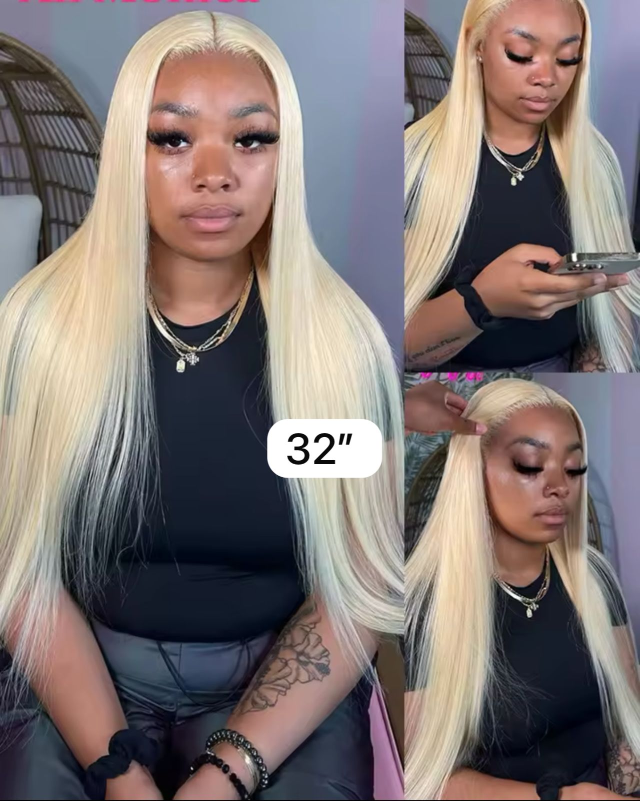 613 blonde 32” human hair lace frontal wig straight 12a 180% Peruvian 13*4 $40,000