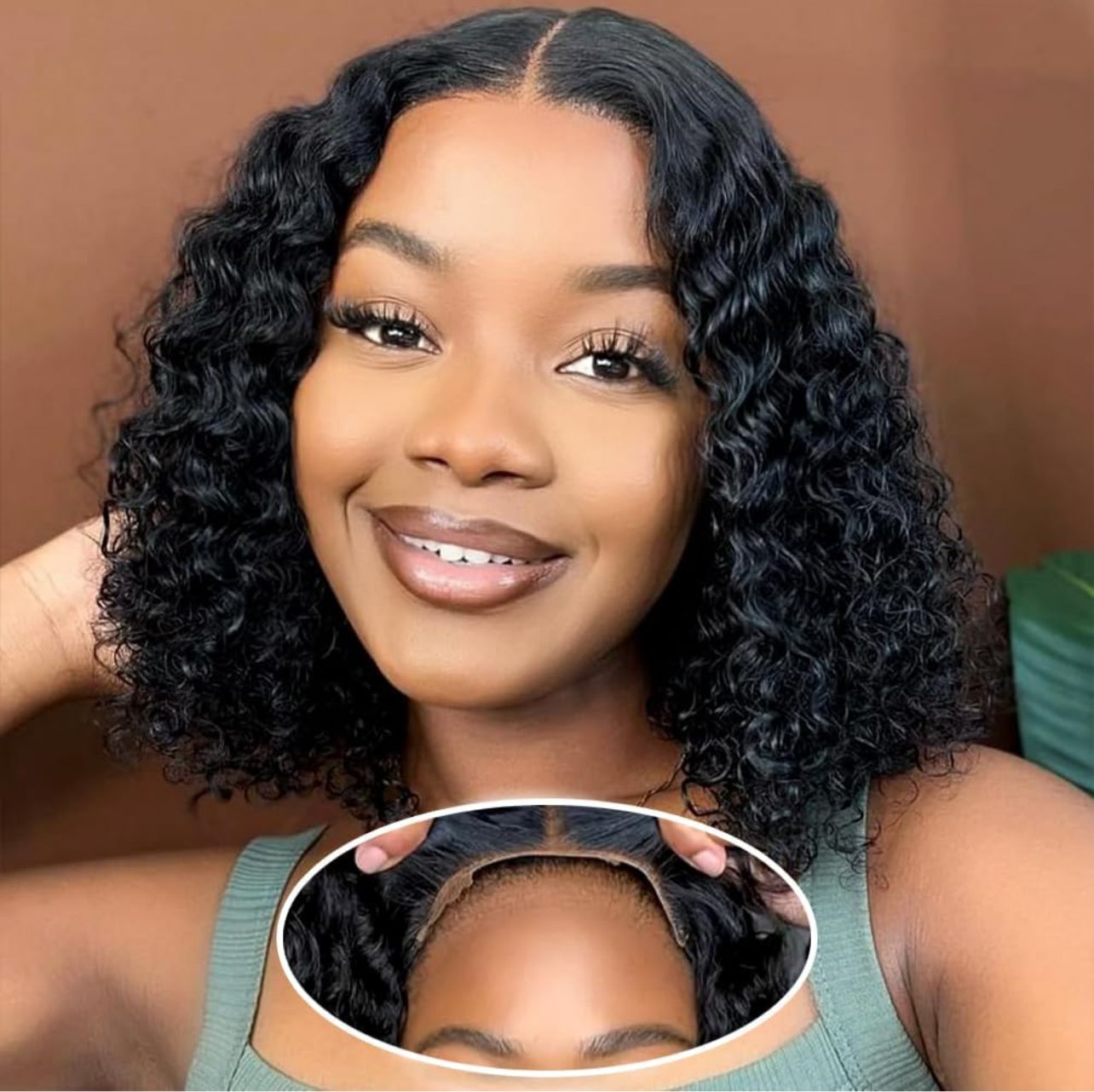 10” curly bob wig closure wig