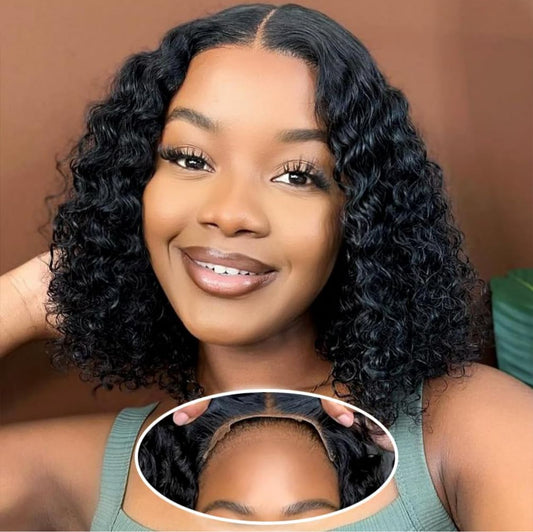 10” curly bob wig closure wig