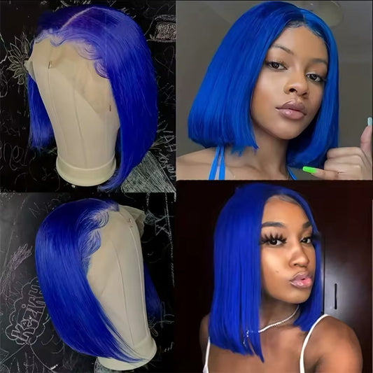 12” Royal Blue Colored Short Bob Human Hair Wigs Brazilian