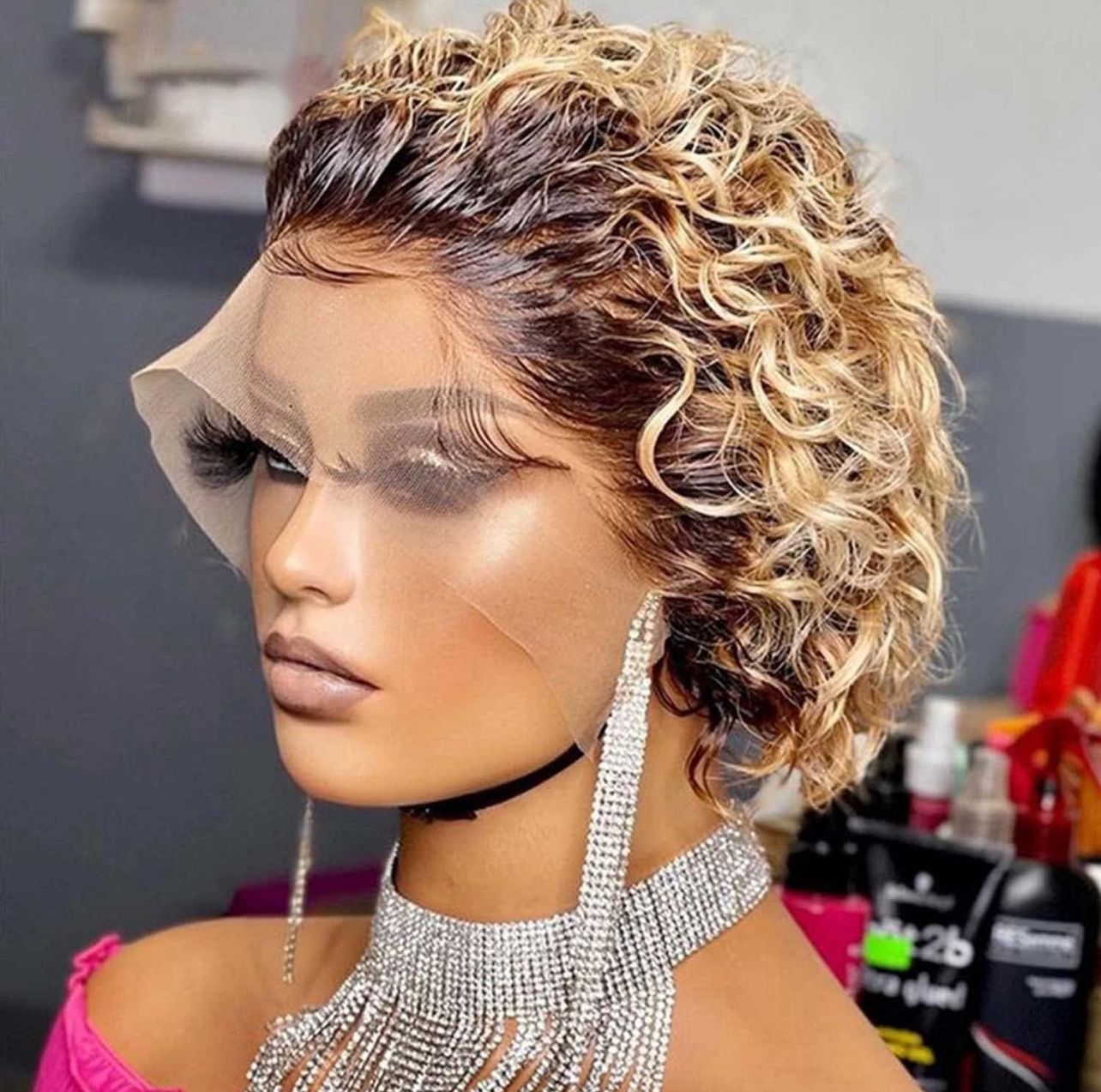 6” -8” Gold pixie wig short wig