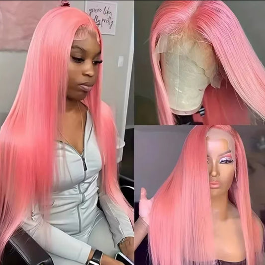 HD Lace Frontal Wig Bone Straight pink Lace Front Wig Human Hair For Women Brazilian 613 Color 13x4 Lace Frontal Wig