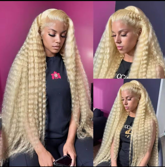 40” blonde deepwave wig human 250% 13*6 . 15A soft 100% human