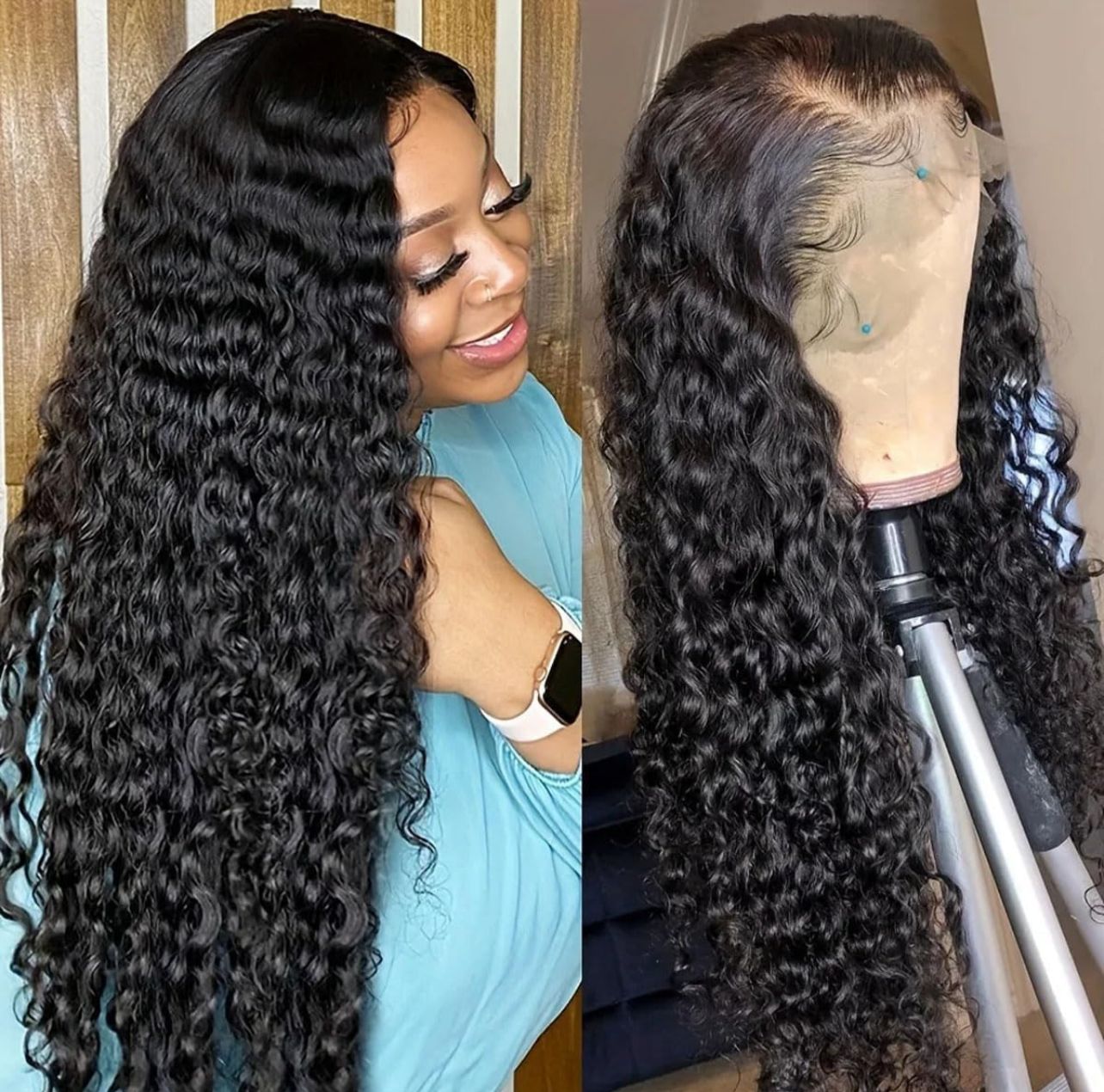 30” Water-wave human hair lace frontal wig 180% 13*6 curly wig $24,000 JMD