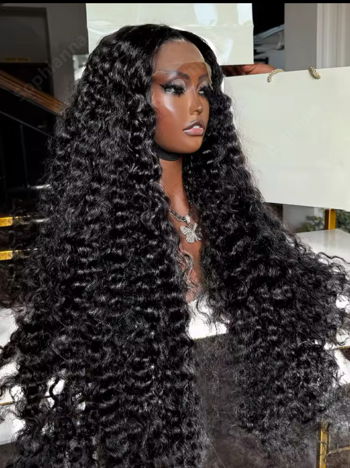 34” deepwave closure wig 210% 100% human Mongolian lace wig 12A grade $40,000