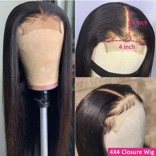 Straight Lace Front Wigs Human Hair for Black Women 4x4 Lace Closure Wigs Human Hair Pre Plucked 180% Density Brazilian Glueless Wigs Human Hair 22 Inch