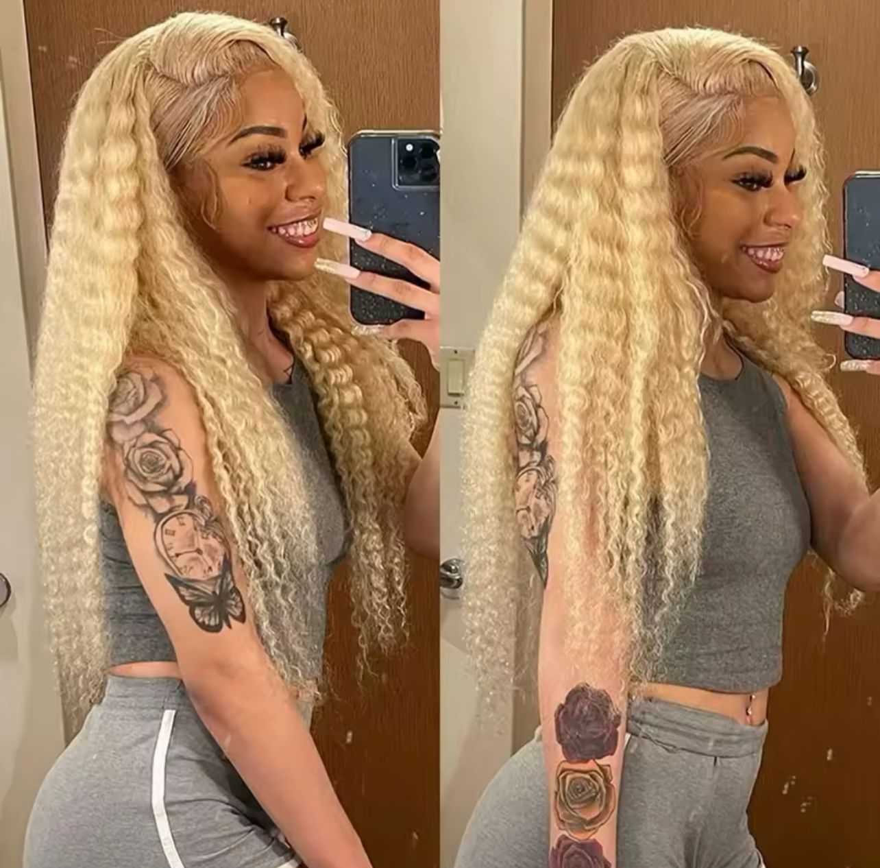 613 deepwave blonde curly human 100% 613 lace frontal 13*4 180% virgin hair Peruvian