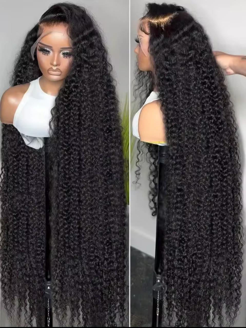 40” deep wave curly 15A 13*6 250% density 100% human HD LACE wig real human $60,000 JMD