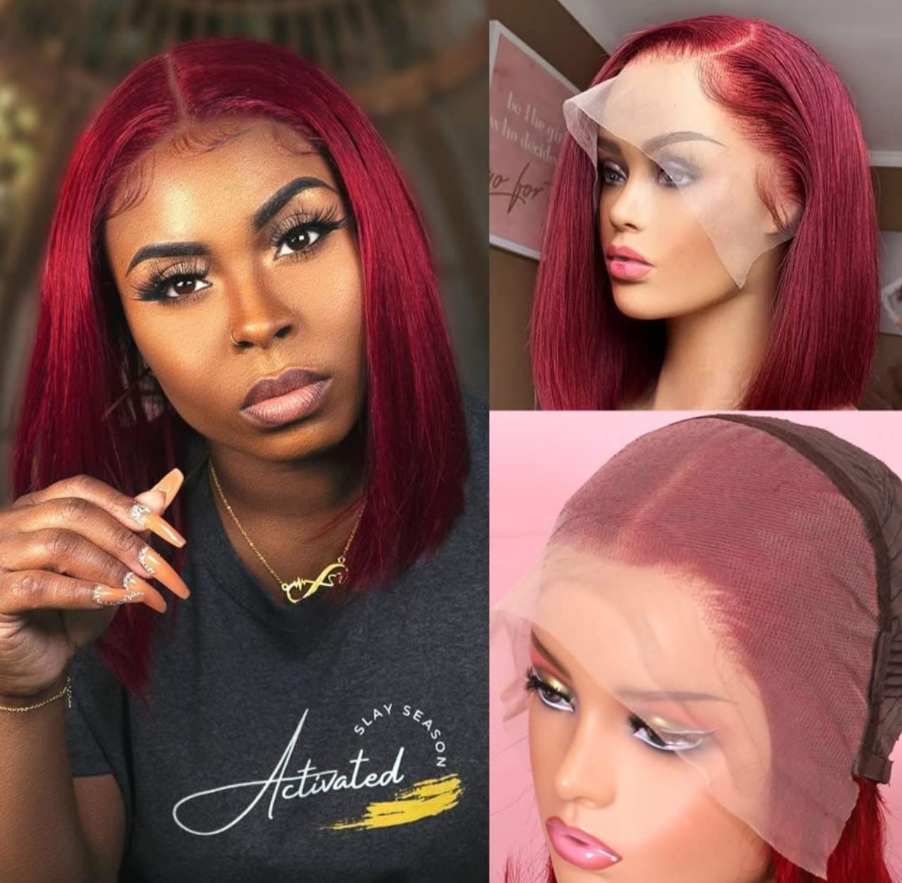 10” 13x4 HD 99J Burgundy Bob Lace Front Wigs Human Hair Pre plucked lace 100% human $8,500