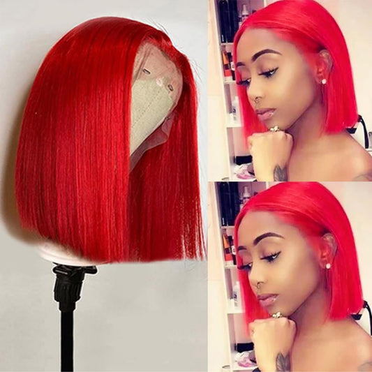 Red Bob Wig 180% Density Virgin Human Hair 13x4 Lace Front Short Cut 8inches Silky Straight Bob Wigs Bleach Knots for Women Pre Plucked Natural Hairline HD Lace Red Human Hair