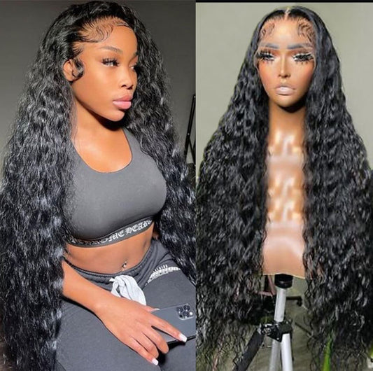 34Inch 12A 250% Density SKINLIKE Real HD Lace Water Wave 13x4 Full Lace Frontal Wigs Deep Wave Virgin Human Hair Invisible 0.1mm Ultra-thin Frayed Ends Wet and Wavy Lace $45,000 JMD