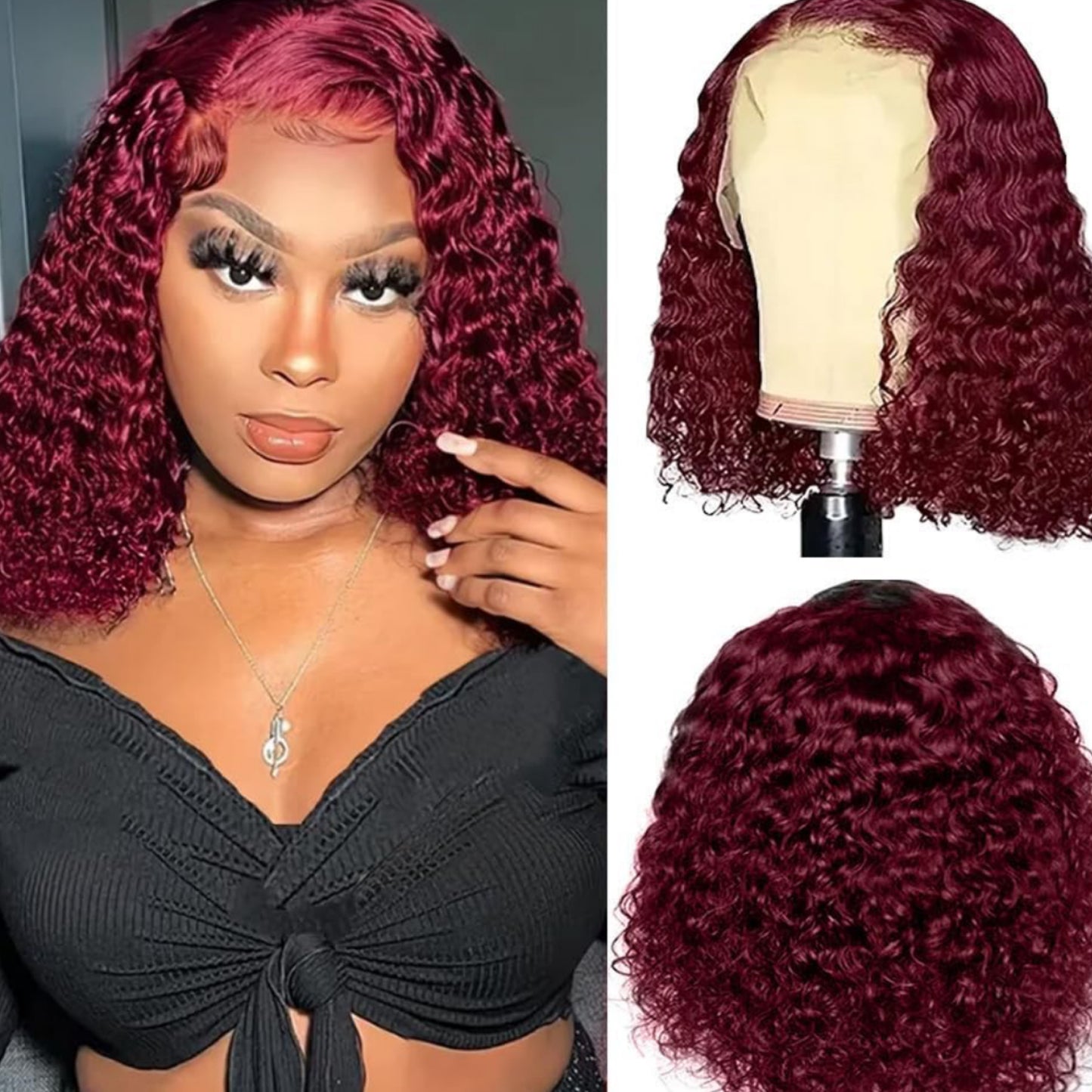 99J Burgundy Curly Bob Wig Human Hair 13x4 Lace Front Wigs Human Hair Burgundy Deep Curly Wigs for Black Women Burgundy Short Curly Bob Wigs 10 Inch