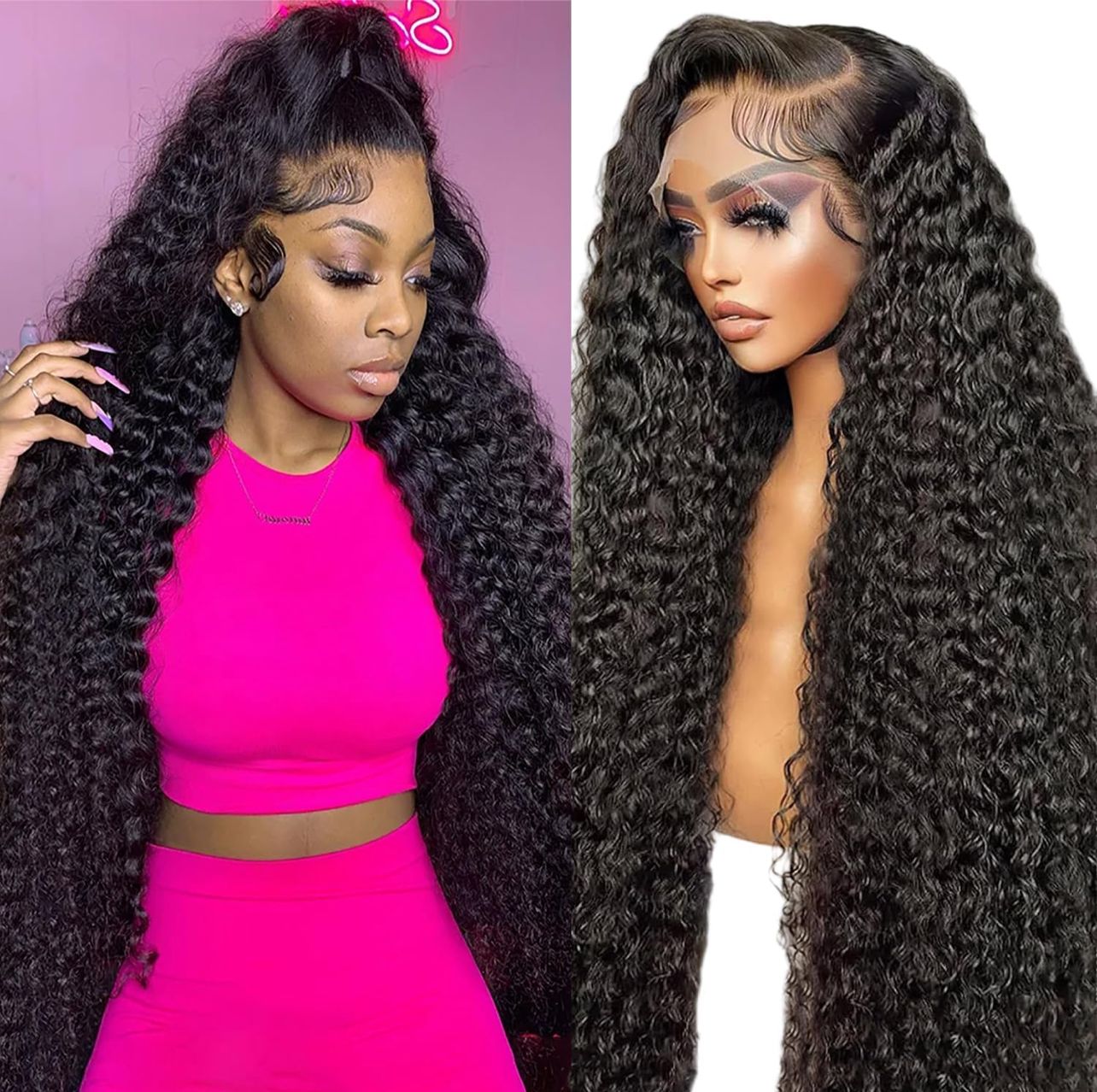 32” human hair lace frontal wig curly 12A 100% human not mix quality soft 250% real human