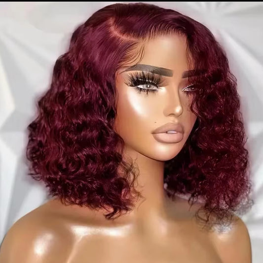 Burgundy 13x4 Lace Closure Deep Wave BOB Wig 99J Curly Wigs Human Hair Pre Plucked Brazilian Hair Wigs 180 Density Curly BOB Wig