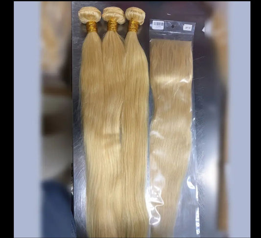 20”22”24”+ 16” closure 613 straight blonde bundles 100% human virgin hair