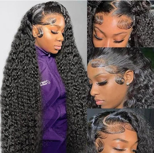 30” Deep Wave Lace Front Wigs Human Hair 13x4 HD Lace Front Wigs Human Hair Pre Plucked 200% Density Deep Curly Human Hair Wig Wet and Wavy $25,000 JMD 12A