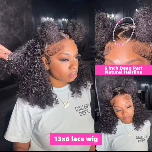 14” inch .. 200% Brazilian Curly Short Bob 13x6 HD Transparent Lace Front Deep Wave 13x4 Lace Frontal Human Hair Wig