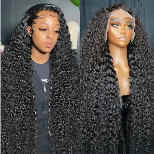 30” inch deepwave frontal wig mixed wig 10a half human half synthetic lace frontal wig 180%