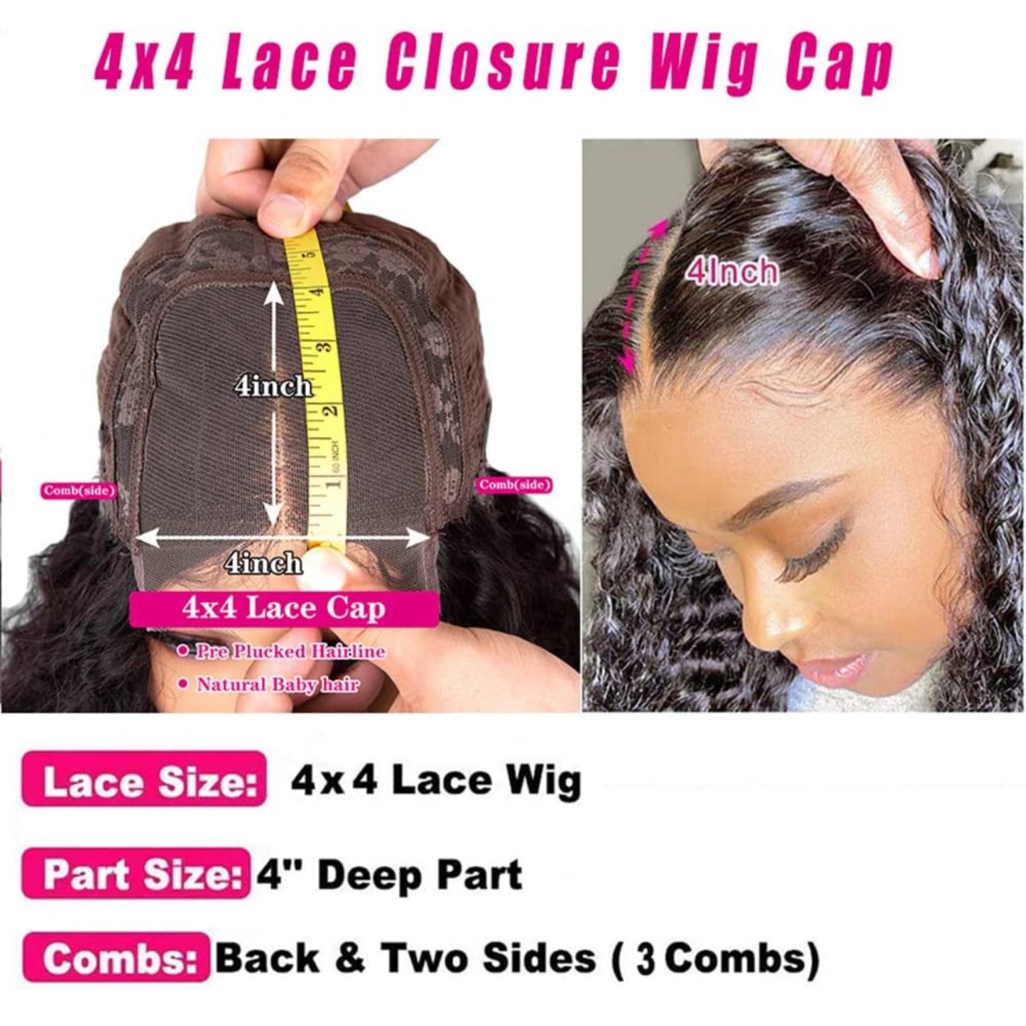 22” closure glueless wig human hair 100% 200% wig