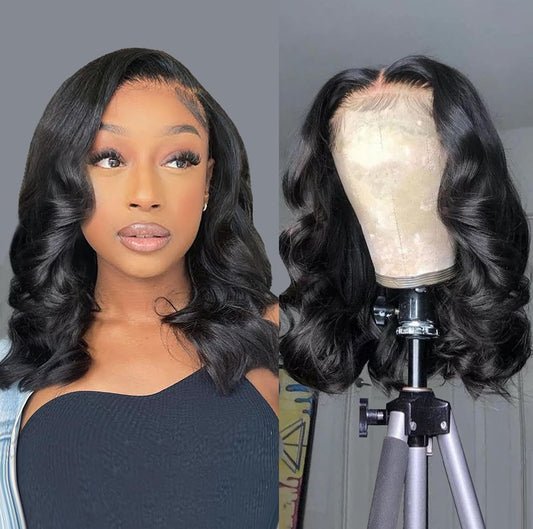 14” Bob Wig Human Hair 13x4 Frontal Lace Wig 14 Inch Body Wave 180% Density HD Lace Front Wigs Human Hair Pre Plucked Bob Wigs